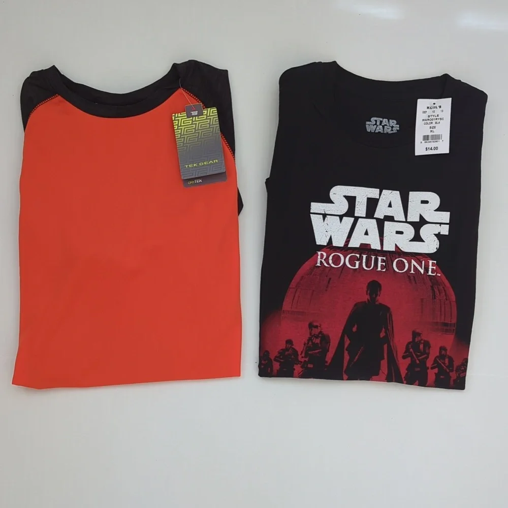 NWT (2) Lot Bundle Boys Short Sleeve T-Shirts Boys XL 18-20 Orange Black